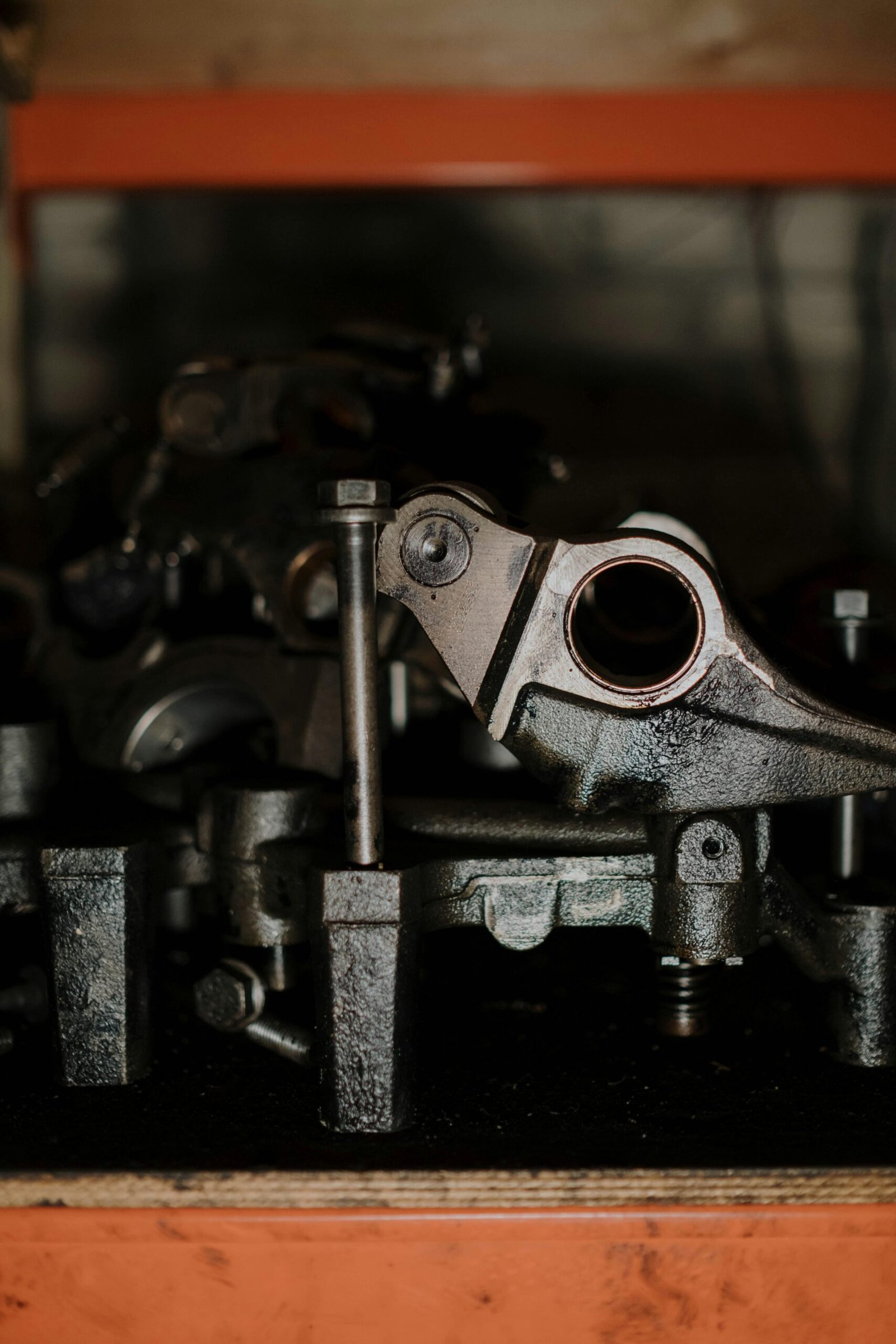 Detailed close-up of rugged metallic engine components with a moody ambiance.